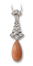 Korallen-Anhnger 
mit Brillanten 
im Art Deco-Stil