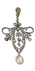 antiker viktorianischer Anhnger 
mit Perle und 
Rosenschliff-Diamanten