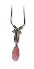 Tsavorit-Collier
mit Brillanten und
Korallentropfen,
18 Kt. Weigold